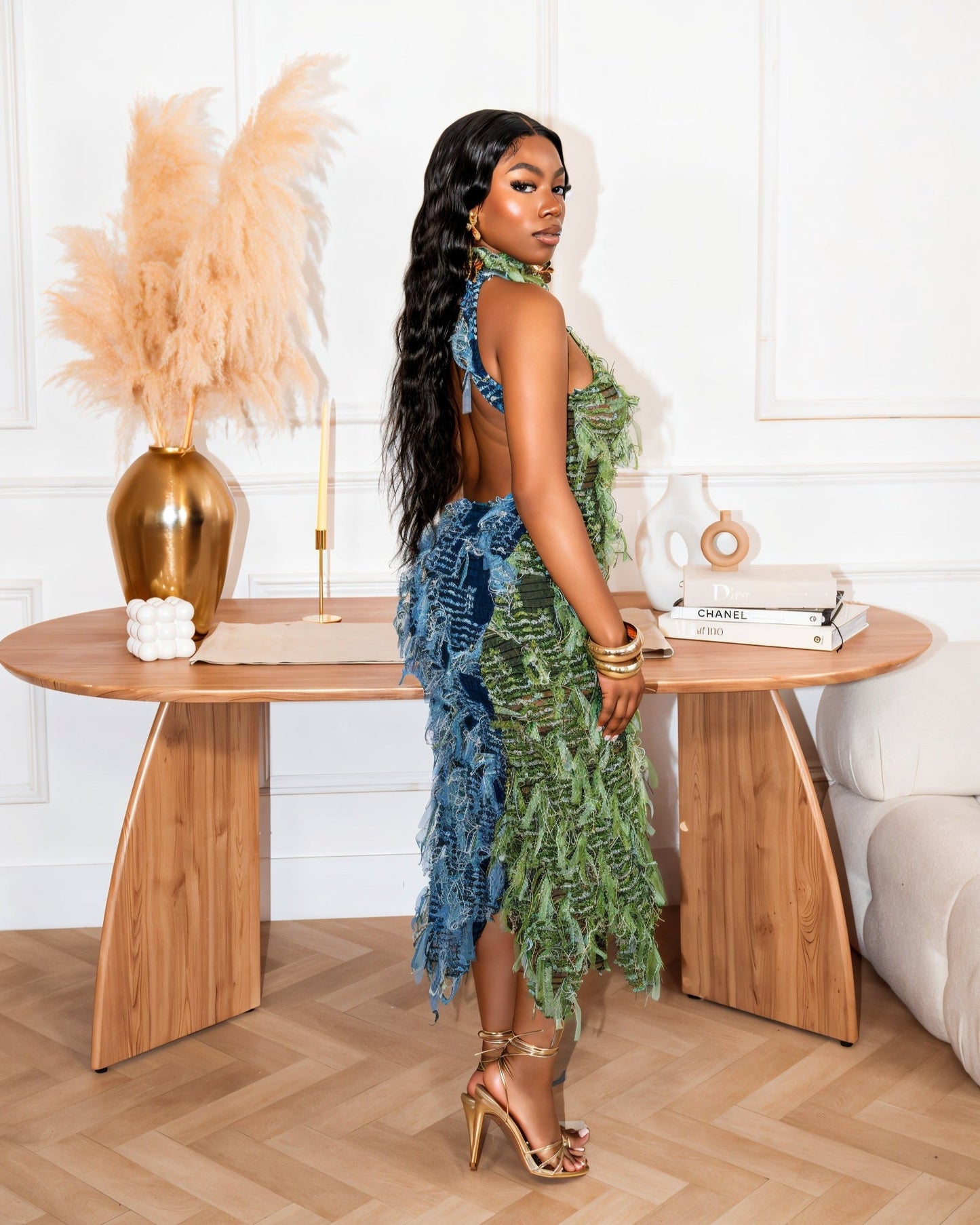 LILYANA Tassel Splicing Backless Midi Dress