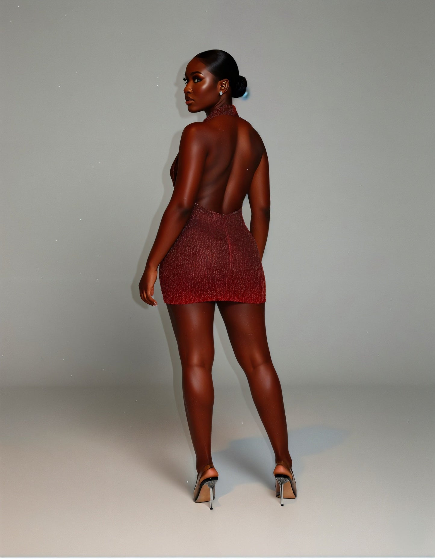 IMOGEN Rhinestone Embellished Cowl Neck Mini Dress