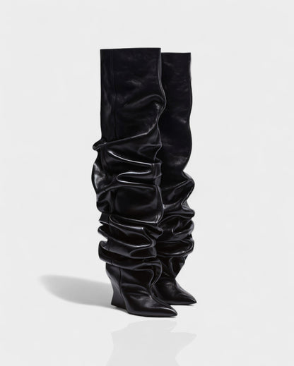 ELOURA Slouch Knee-High Wedge Heel Boots