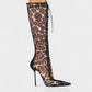 ESCAS Lace-Up Mesh Knee-High Stiletto Boots