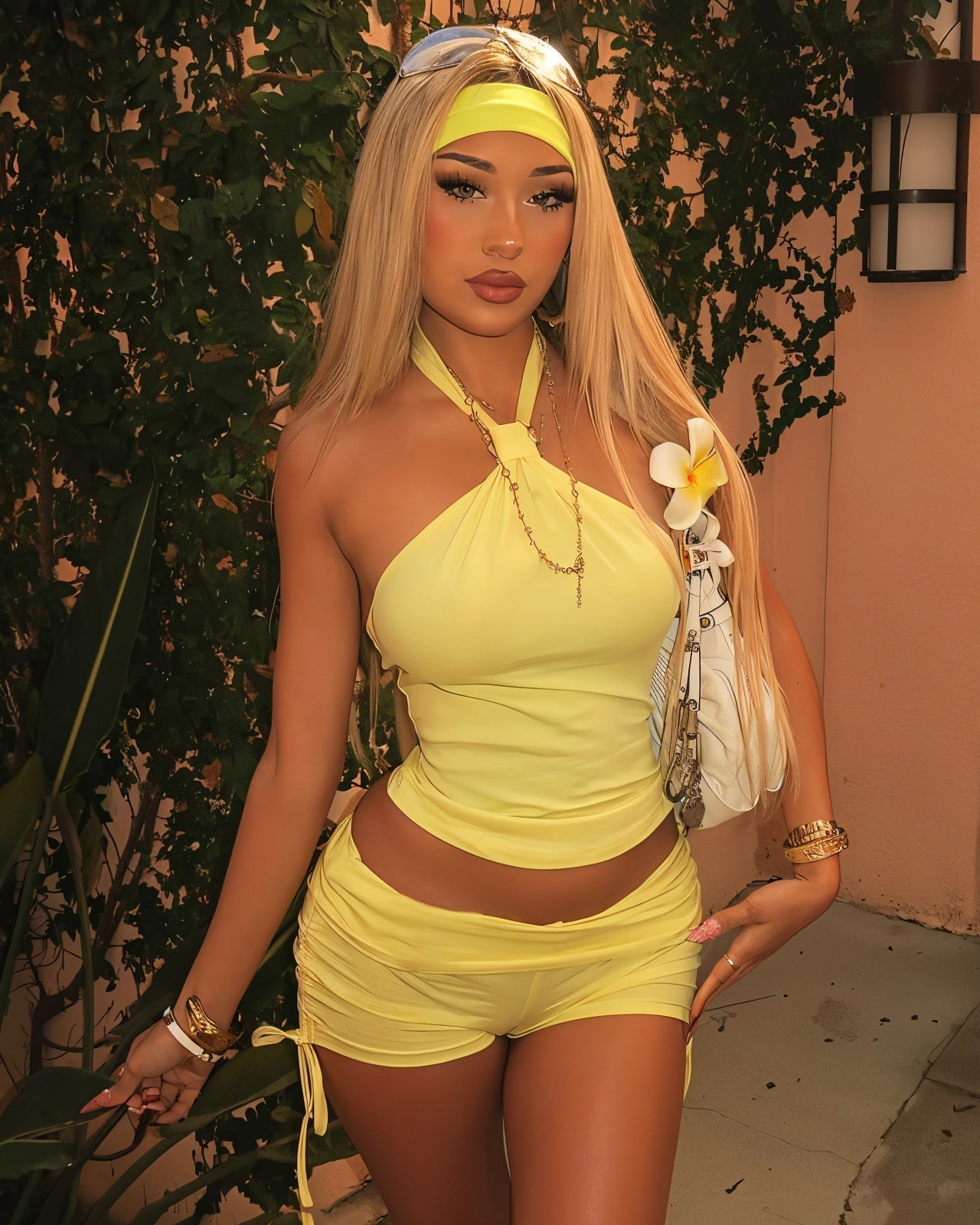 YANNIE Halter Neck Top & Drawstring Short Set