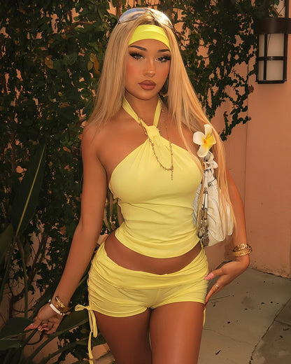 YANNIE Halter Neck Top & Drawstring Short Set
