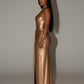 ARAYA Metallic Ruched High-Slit Maxi Dress