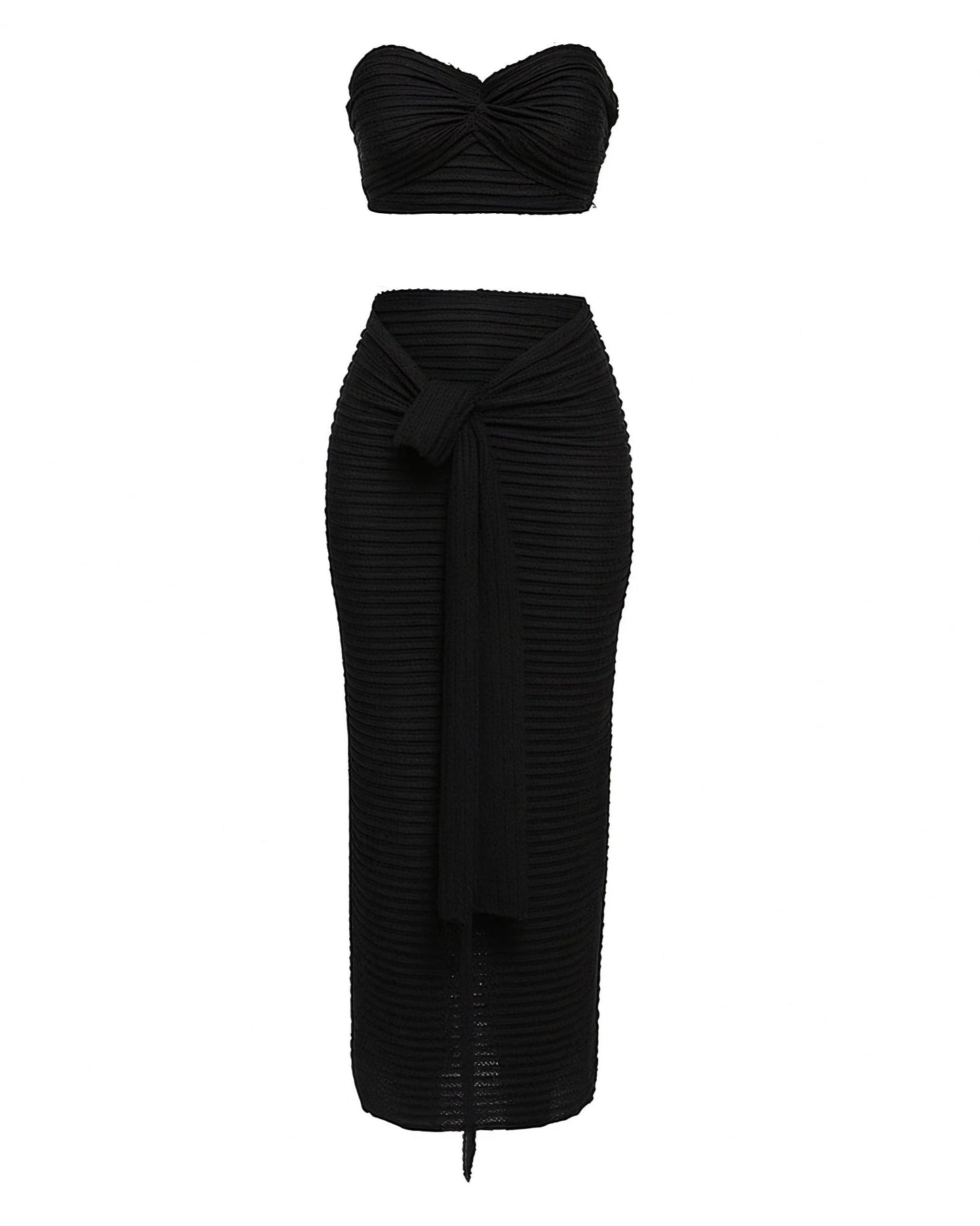 AETHERIA Textured Bandeau Top & Drape Skirt Set