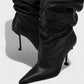 BELLARA Faux Leather Slouchy Pointed Toe Stiletto Boots