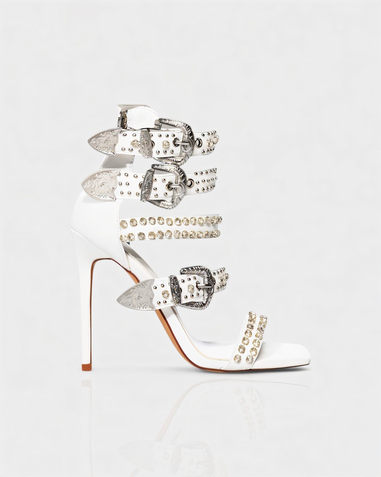 SHERAH Open Toe & Rhinestone Embellished Stiletto Heels