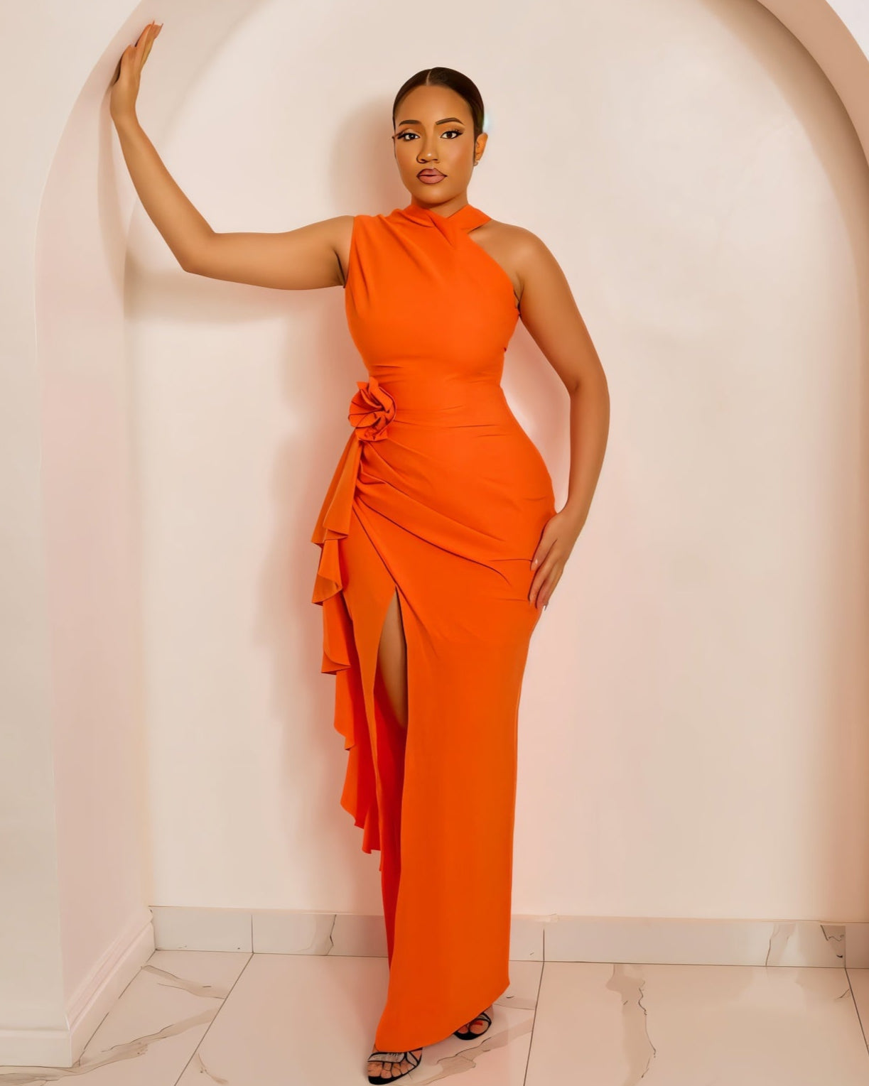 ORISSA High-Slit Rose Detail Maxi Dress