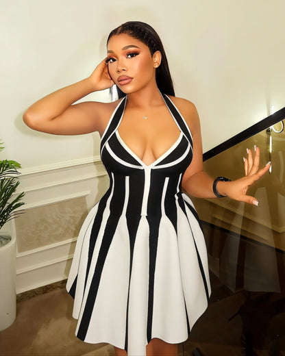 AMARIL Deep V-neck Flare Mini Dress