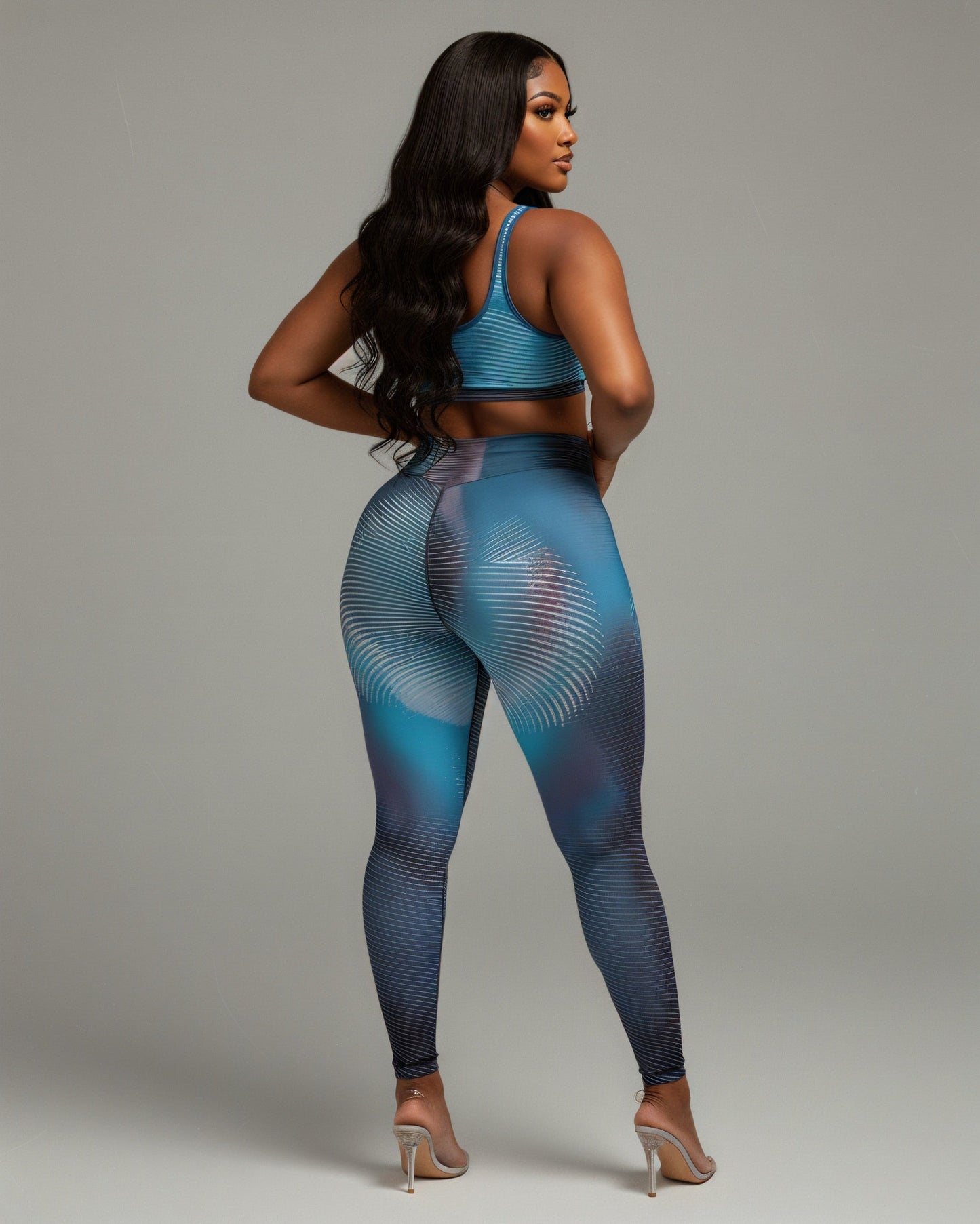 ELAINE Abstract Striped Crop Top & Leggings Set