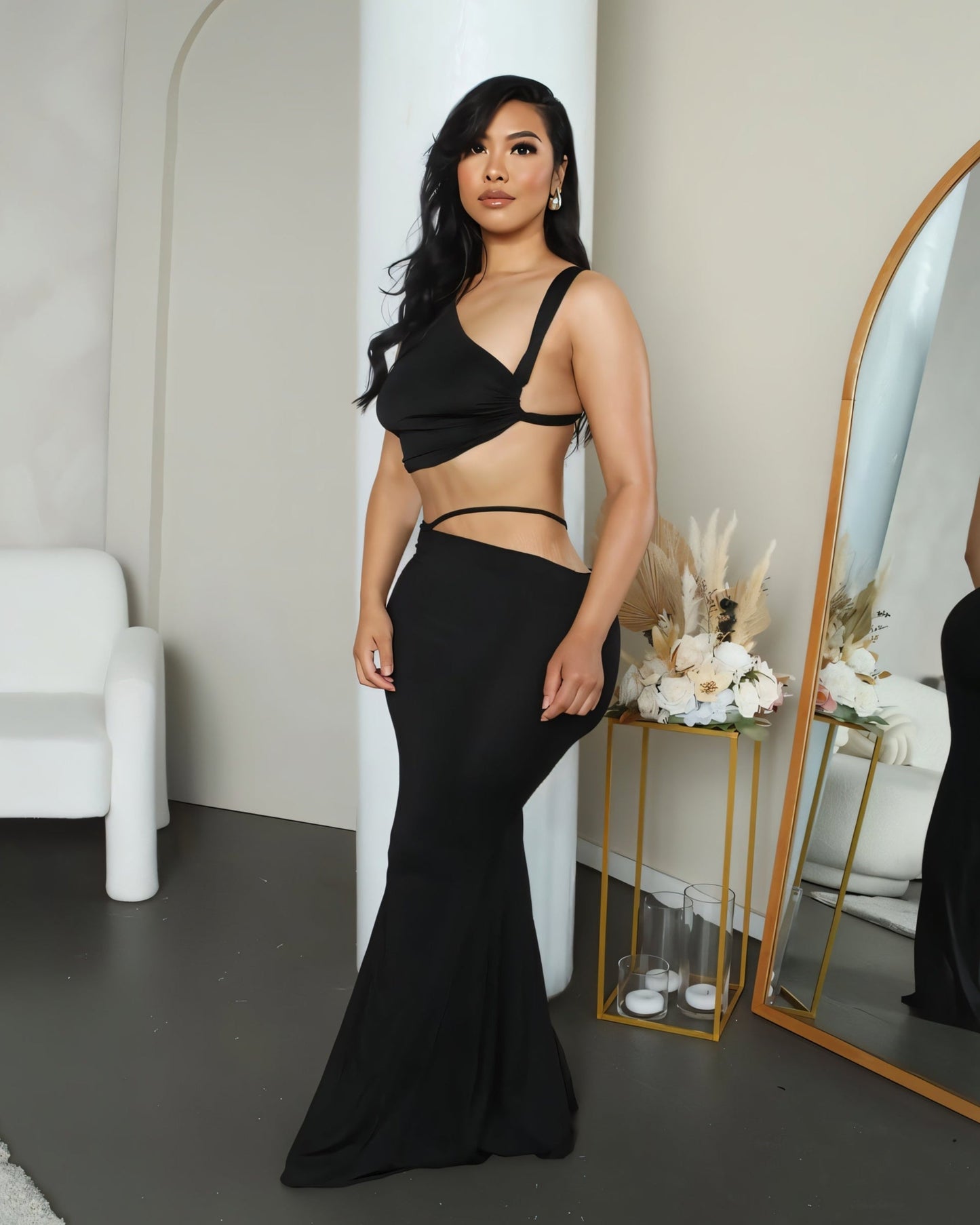 FRANCESCA Oblique Tube Top & Maxi Skirt Set