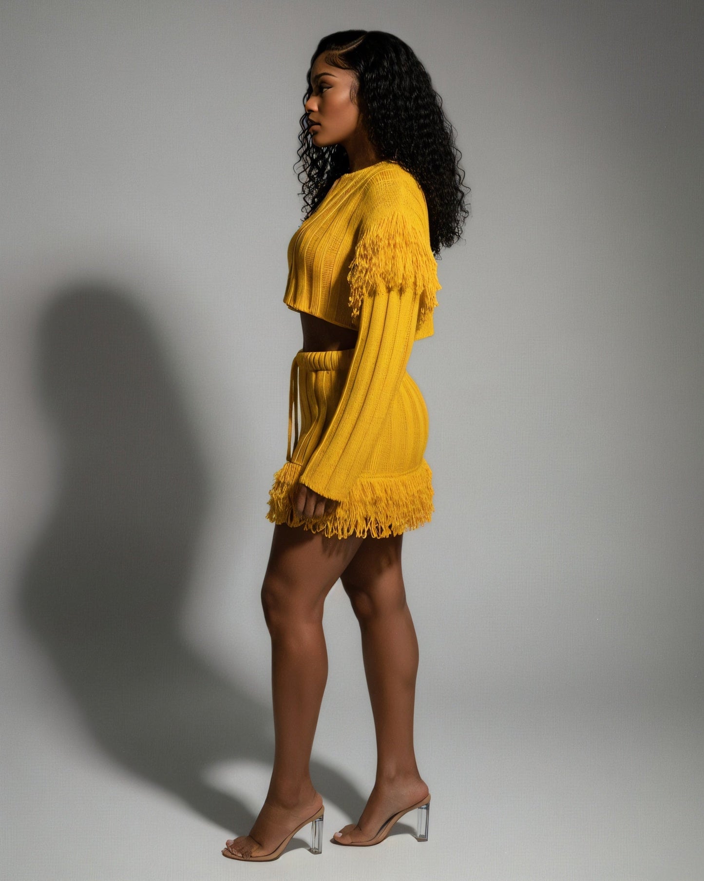 FLORINE Knit Fringe Cardigan & Skirt Set