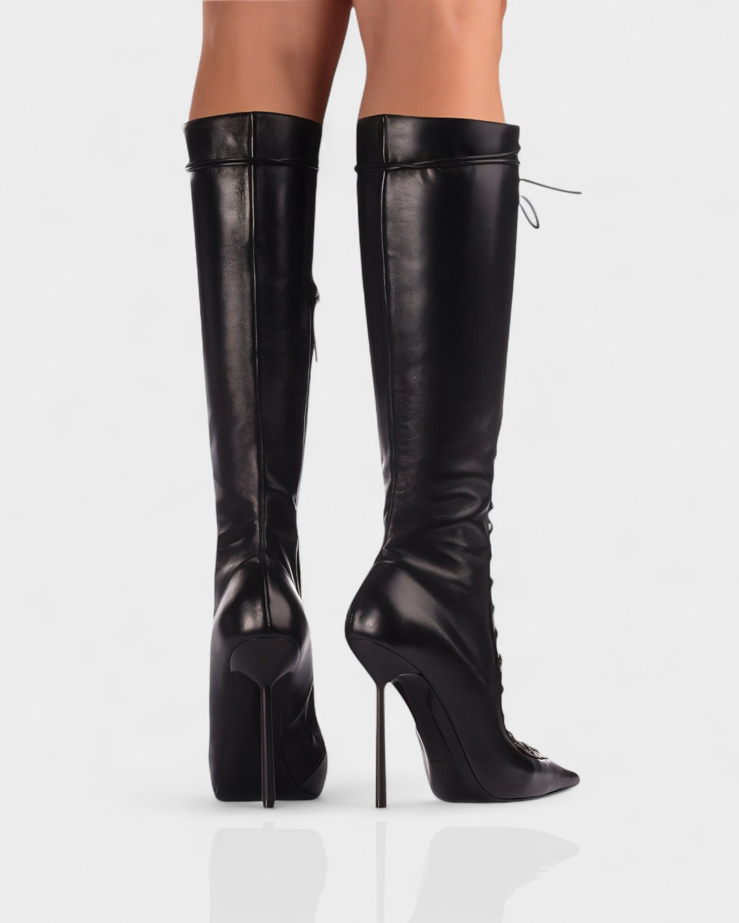 ESCAS Lace-Up Mesh Knee-High Stiletto Boots