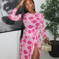 DELPHIA Floral Print Long Sleeve Slit Maxi Dress