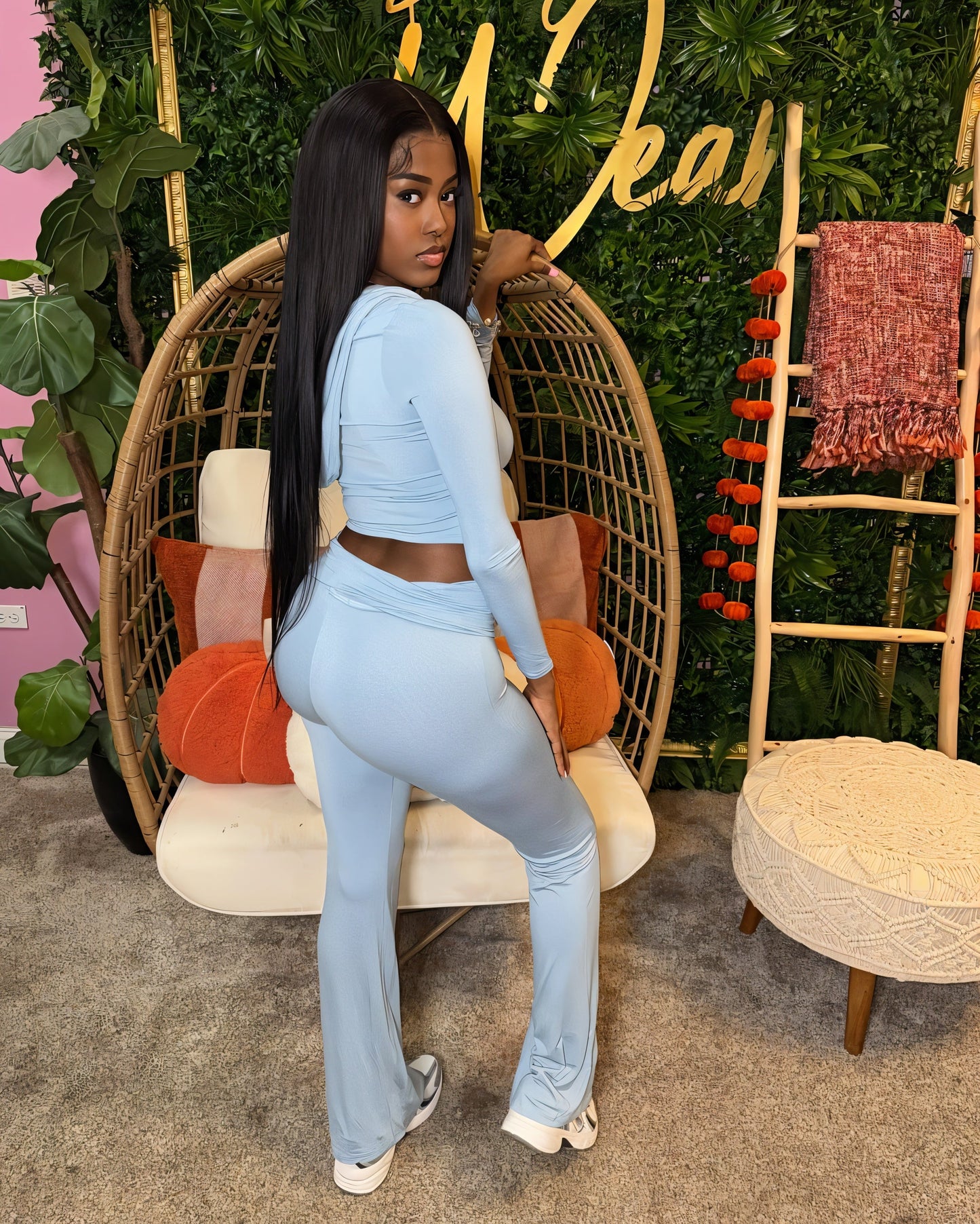 RAINY Zip-Up Hoodie and Flare Pants Set