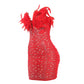 KAYALI Pearl & Rhinestone Embellished Feather Mini Dress