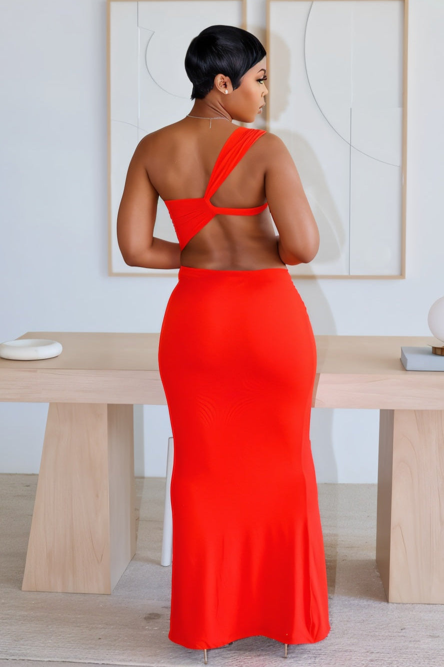 CARMEN Asymmetric Ruched Cutout Maxi Dress