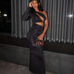 GIANNA Hollow Belly One-shoulder Sleeve Maxi Dress