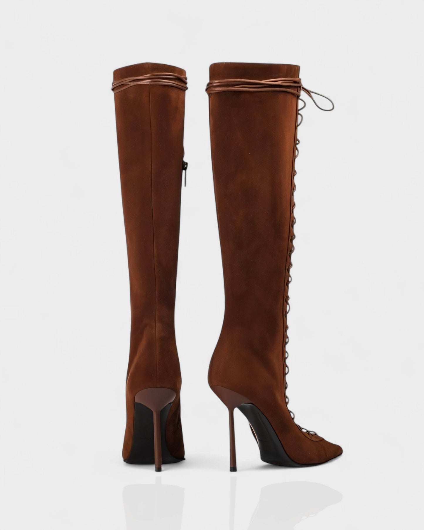 ESCAS Lace-Up Mesh Knee-High Stiletto Boots