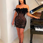 FERA Feather Trim Sequin Mini Dress