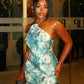 SHANE 3D Floral Applique Halter Maxi Dress