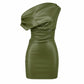 ORIELLE Faux Leather One-Shoulder Mini Dress