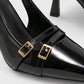 VALEN Patent Buckle Slingback Heels