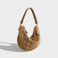 MADIE Turquoise Embellished Brown Suede Hobo Bag