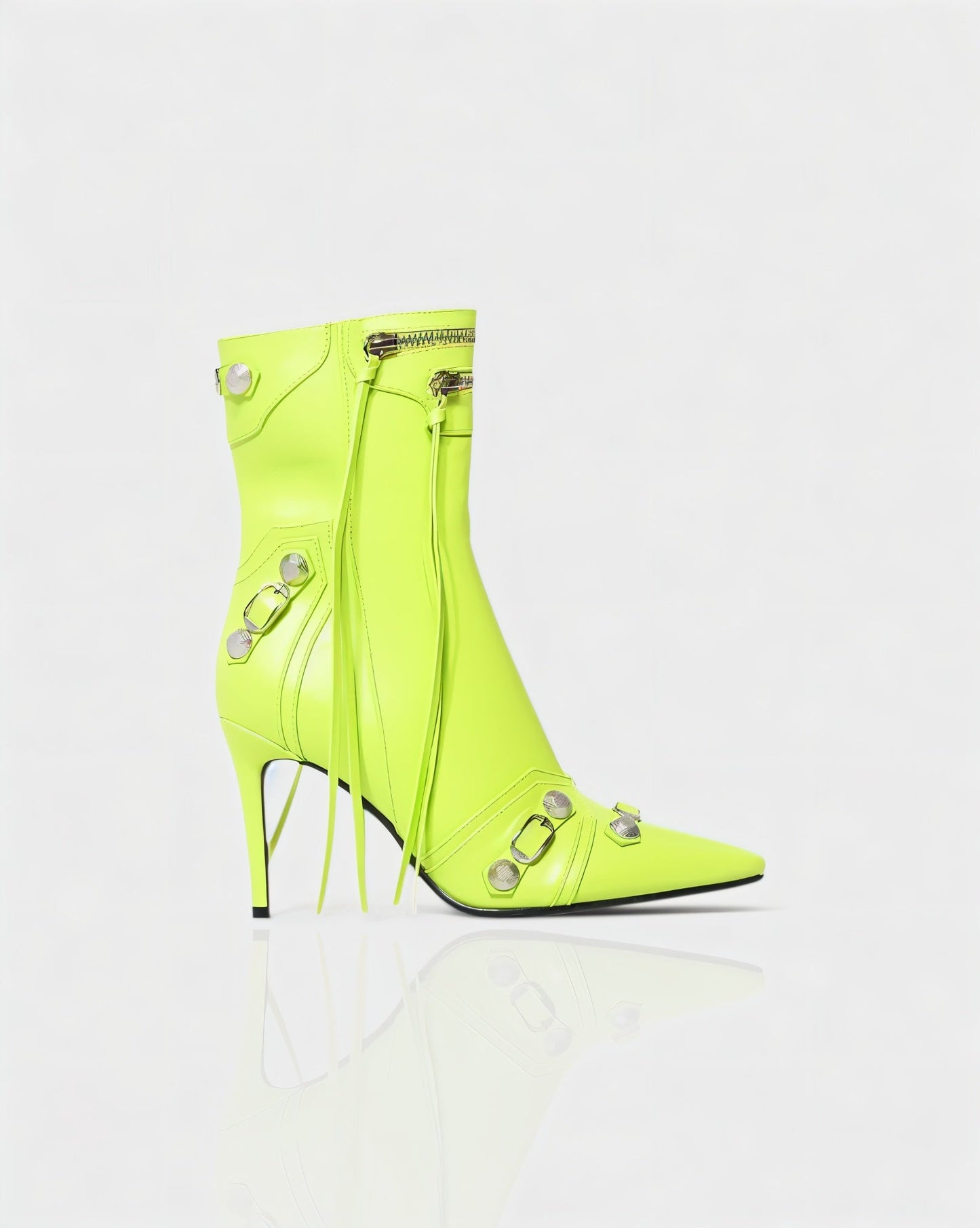 REVINA Studded Leather Pointed-Toe Ankle Boots