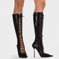 ESCAS Lace-Up Mesh Knee-High Stiletto Boots