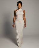 HANIMA One-Shoulder Ruched Maxi Dress