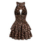 PEACHY Leopard Halter Ruffle Mini Dress