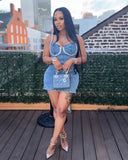 COSETTE Embellished Trim Denim Bodycon Mini Dress