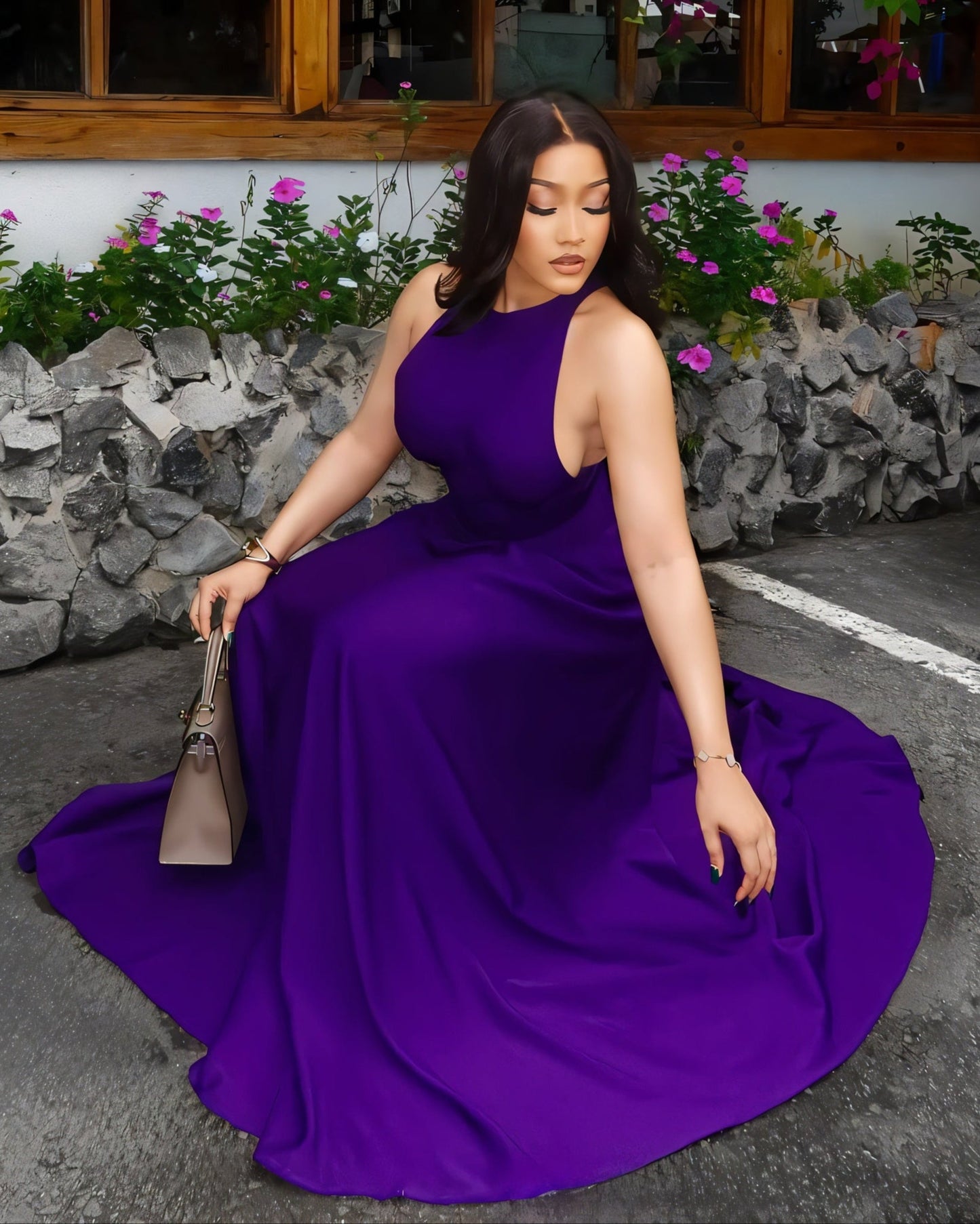 LORAINE Ruched Waist Maxi Dress