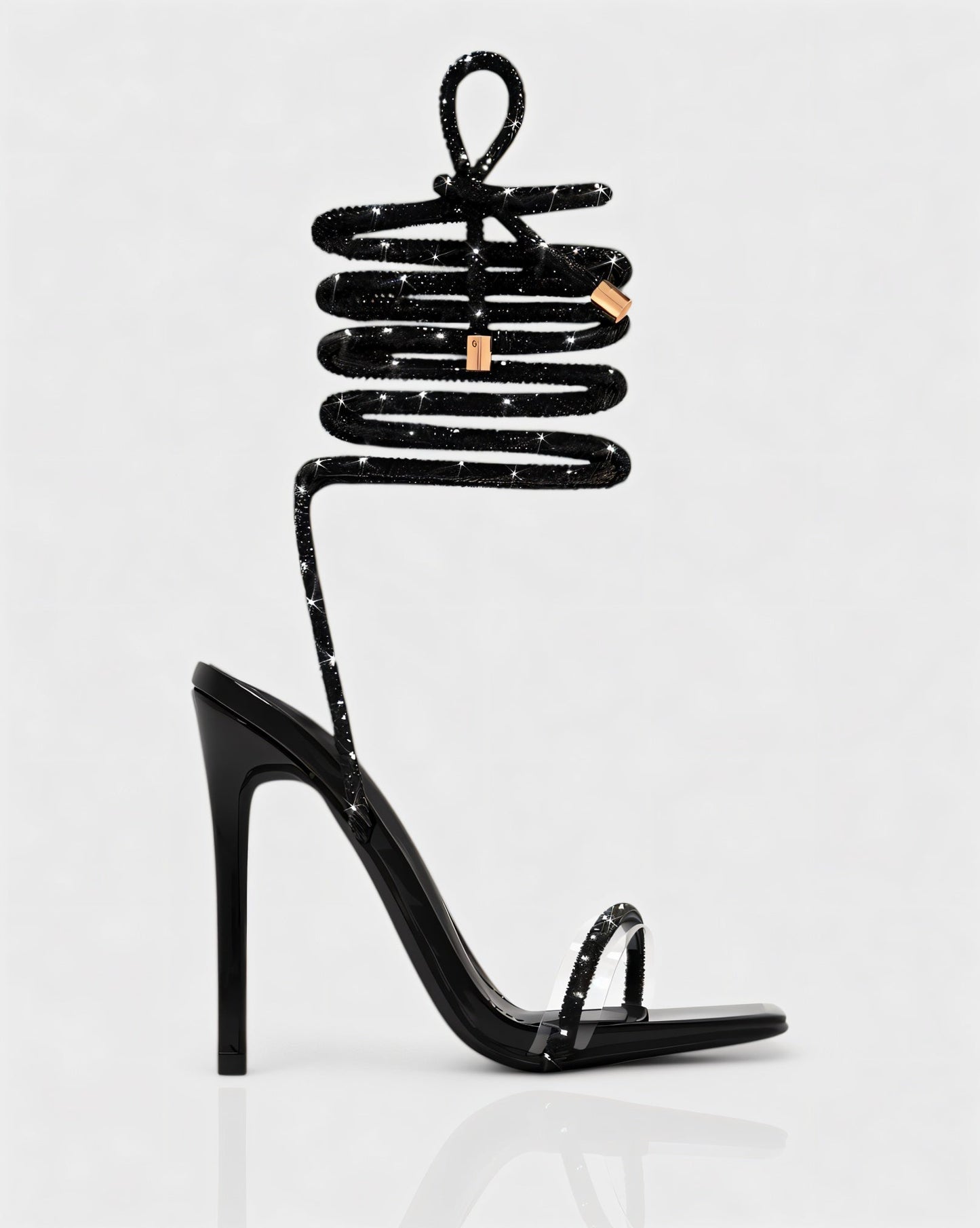 KYLIE Diamante Lace Up Square Toe High Heels