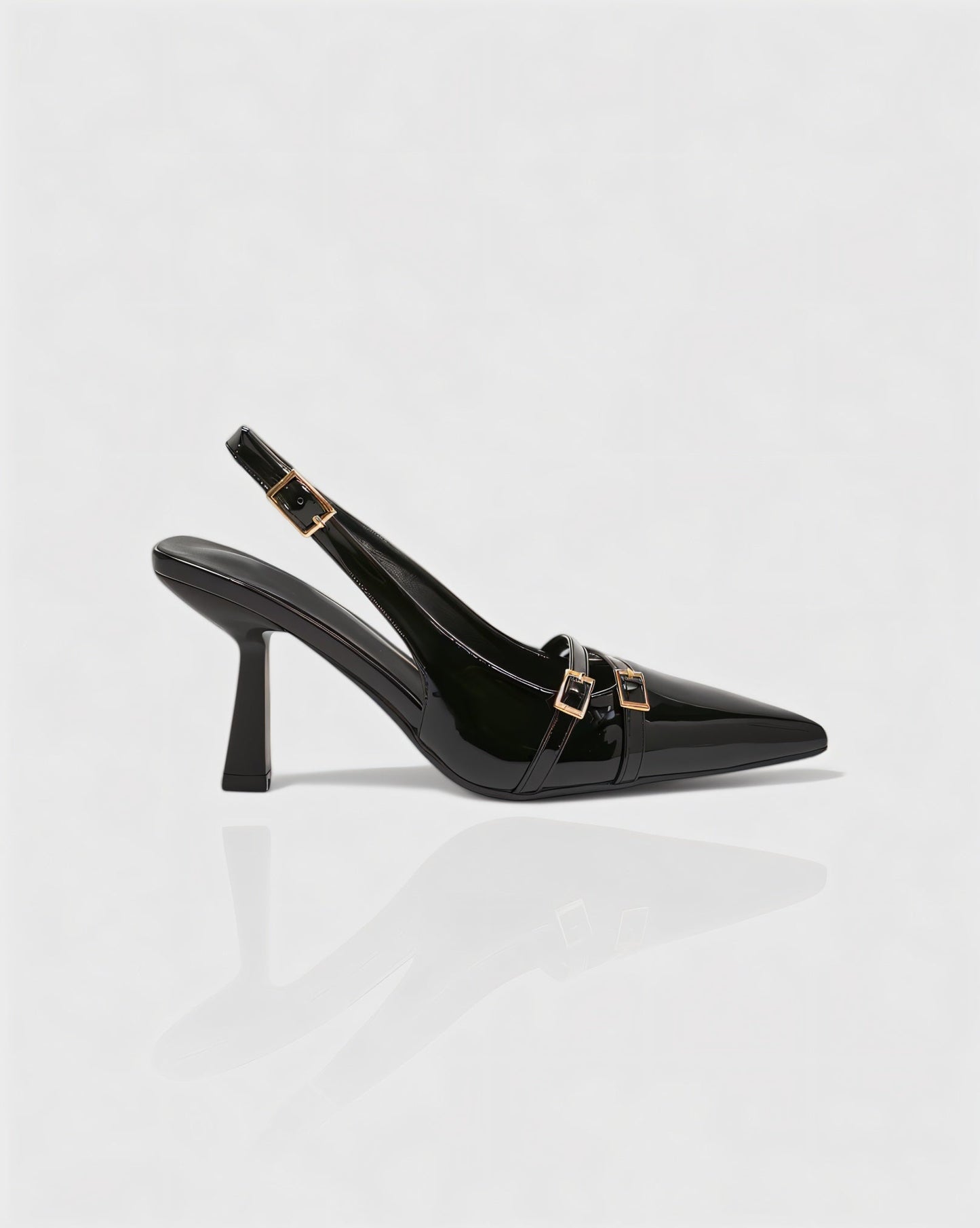 VALEN Patent Buckle Slingback Heels
