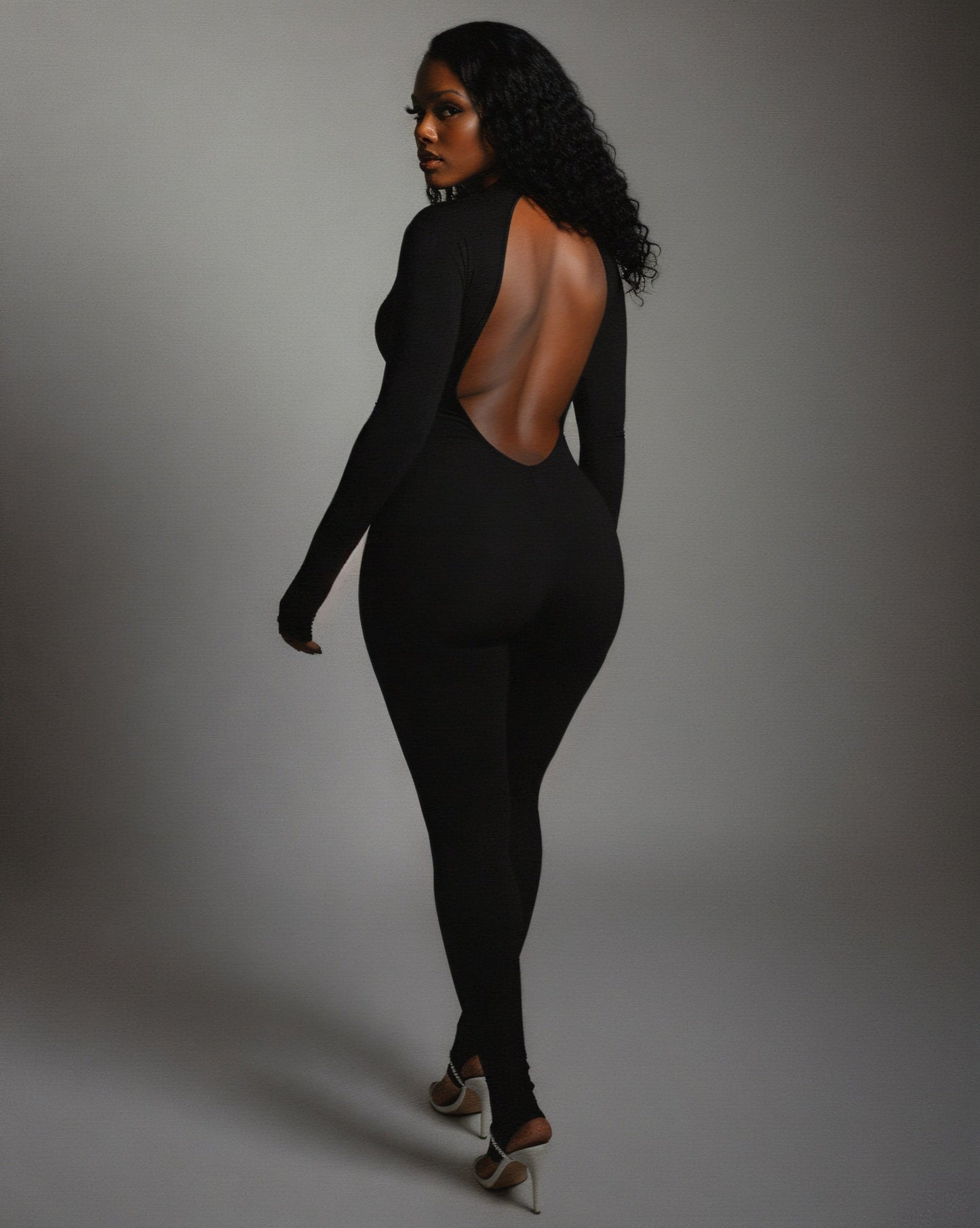 VEYONA Plunge Neck Long Sleeve Jumpsuit