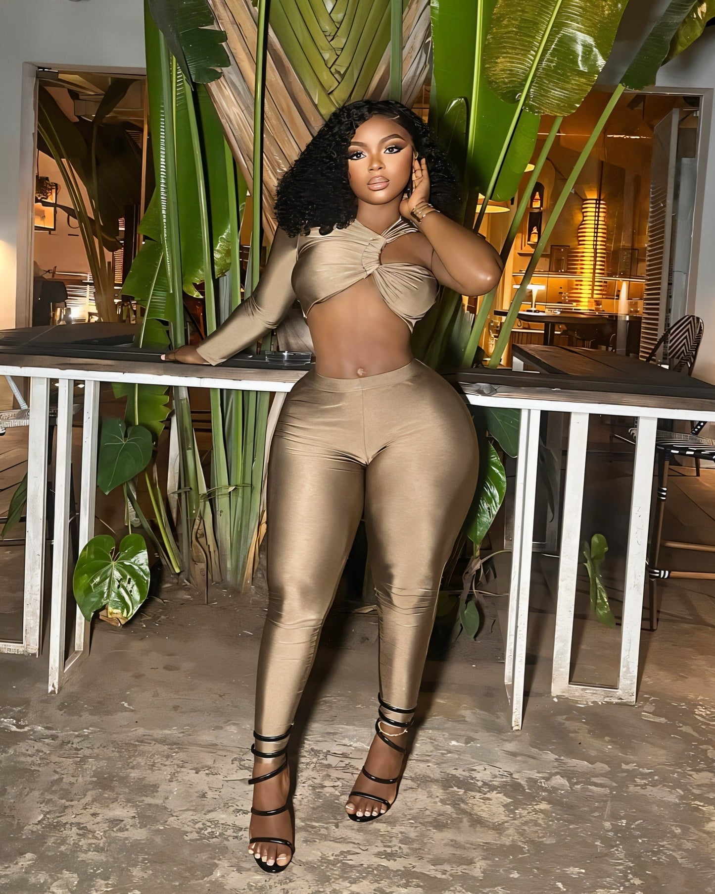 ZAMINA One-Sleeve Crop Top and Leggings Set