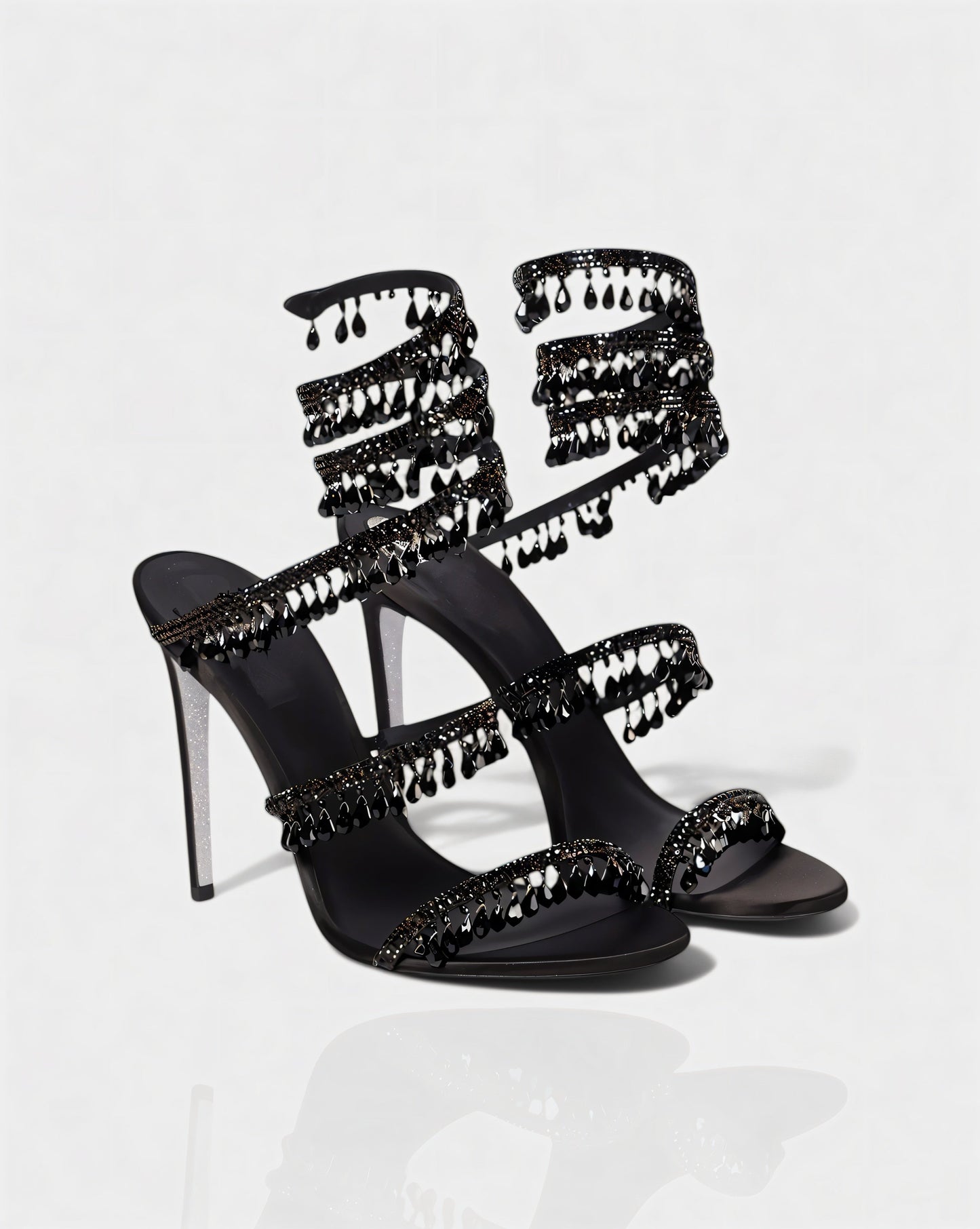 ALYRA Rhinestone Tassel Ankle-Wrap High Heels