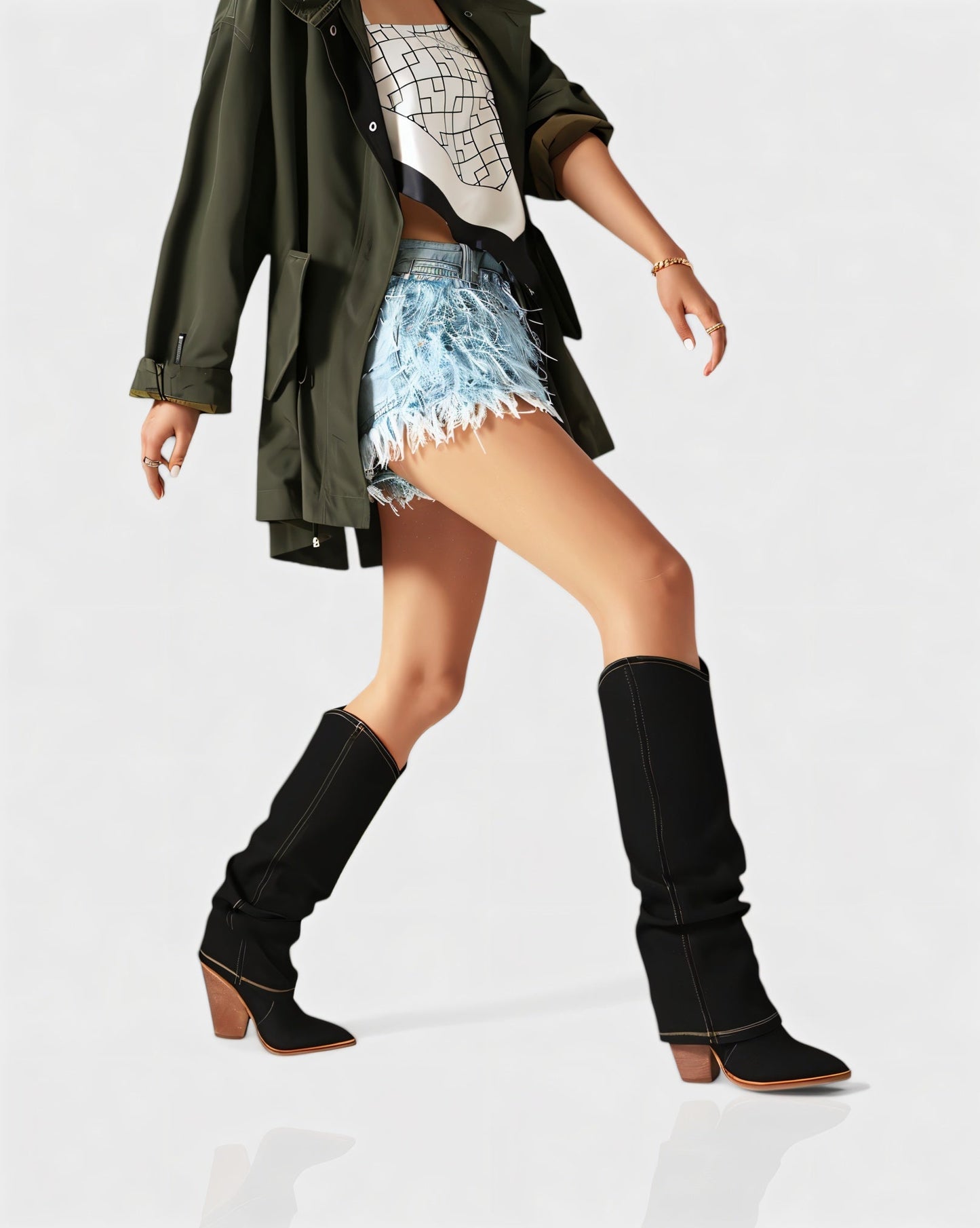 BETTY Denim Pointed Toe Slouchy Cowboy Boots