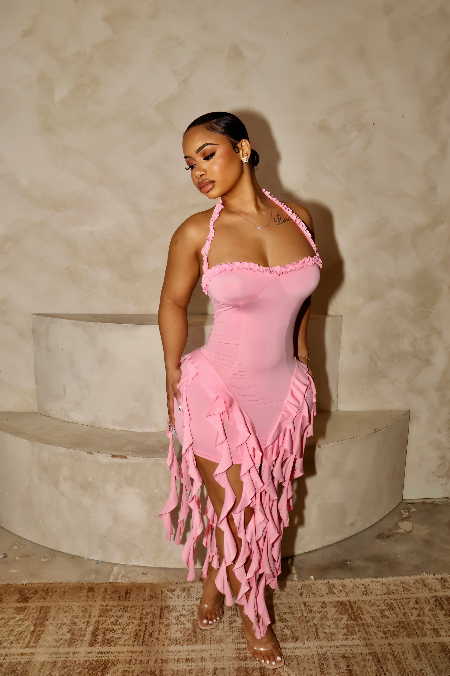 SANAI Ruffle Trim Mini Dress