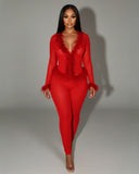 EMERY Faux Feather Trim Two-Piece Set