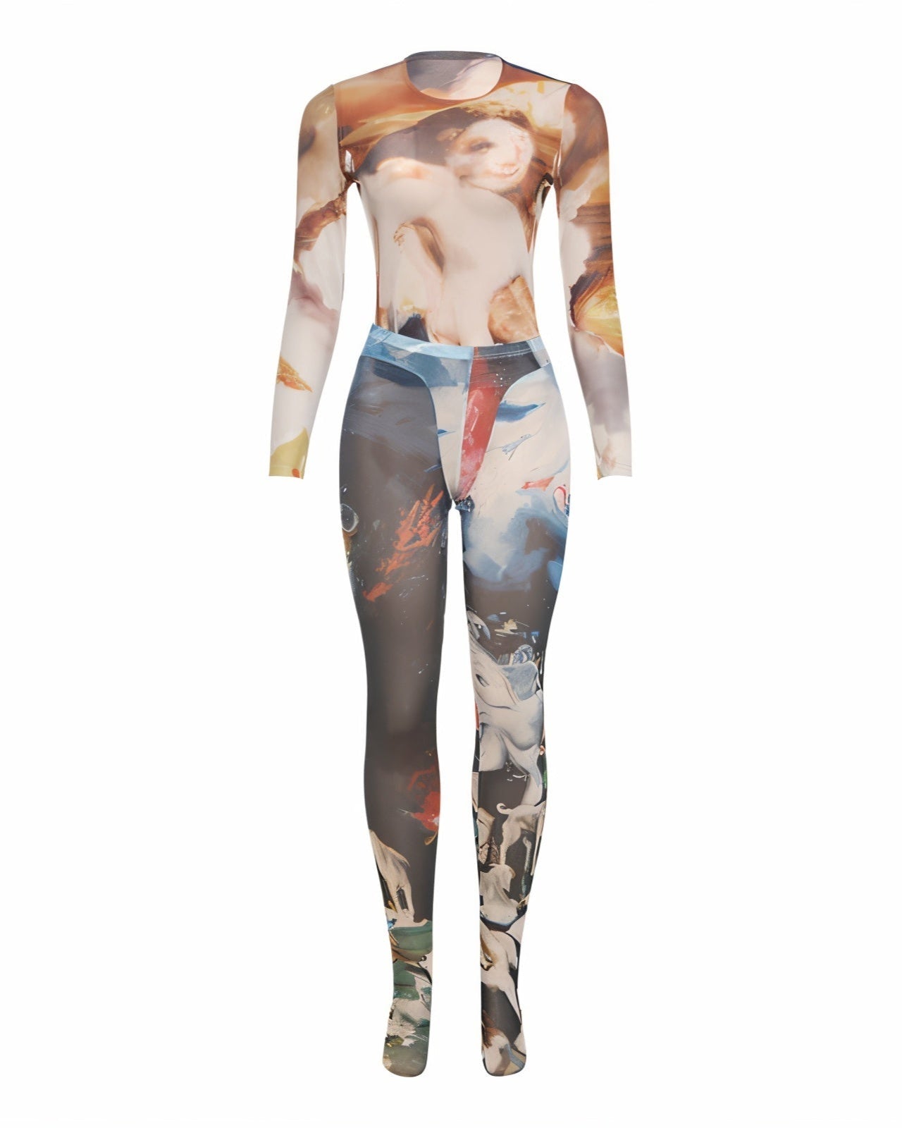 SHELBY Abstract Print Mesh Top & Tights Set