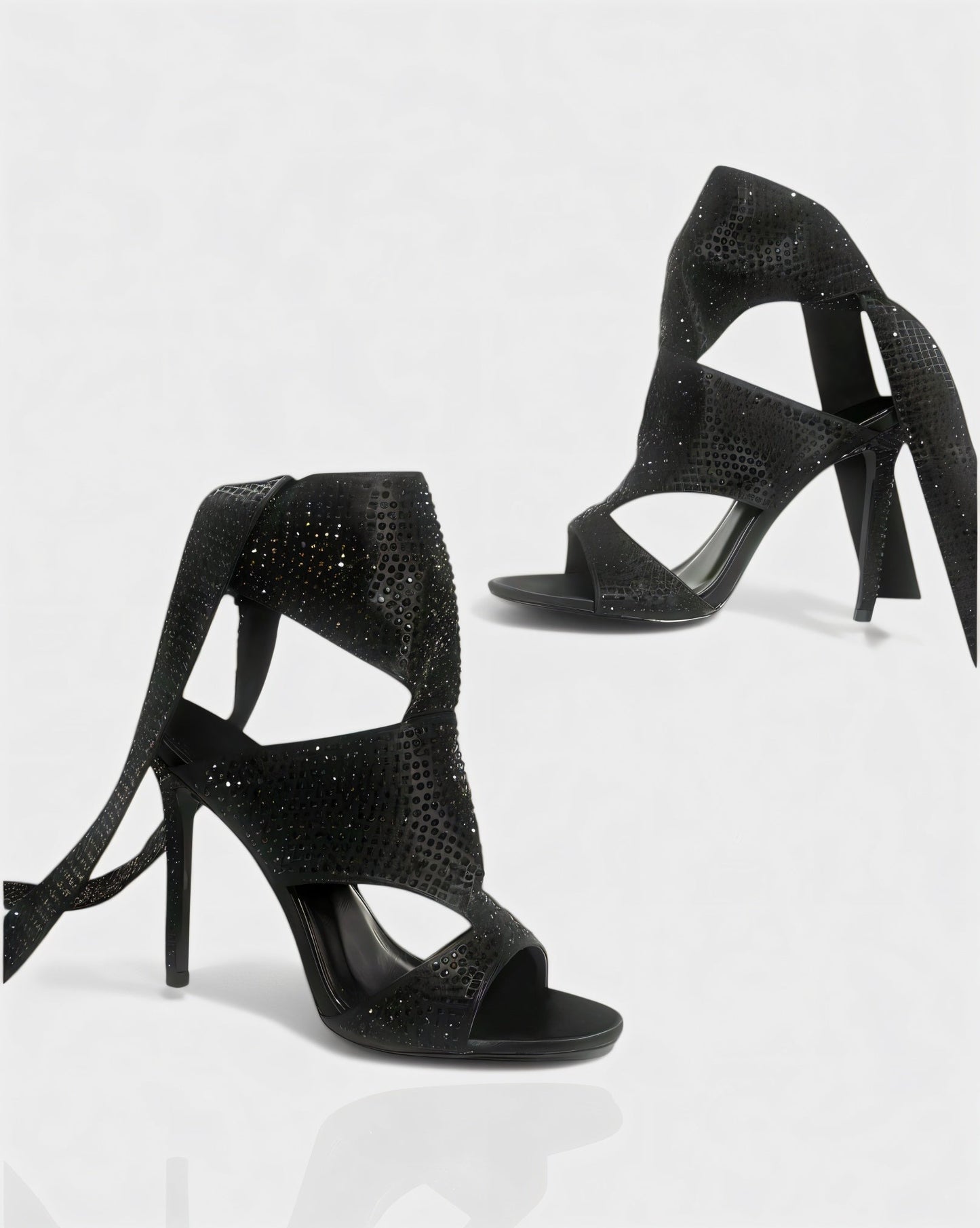 BRIANNE Square Head Rhinestone Lace-Up Knee High Heels