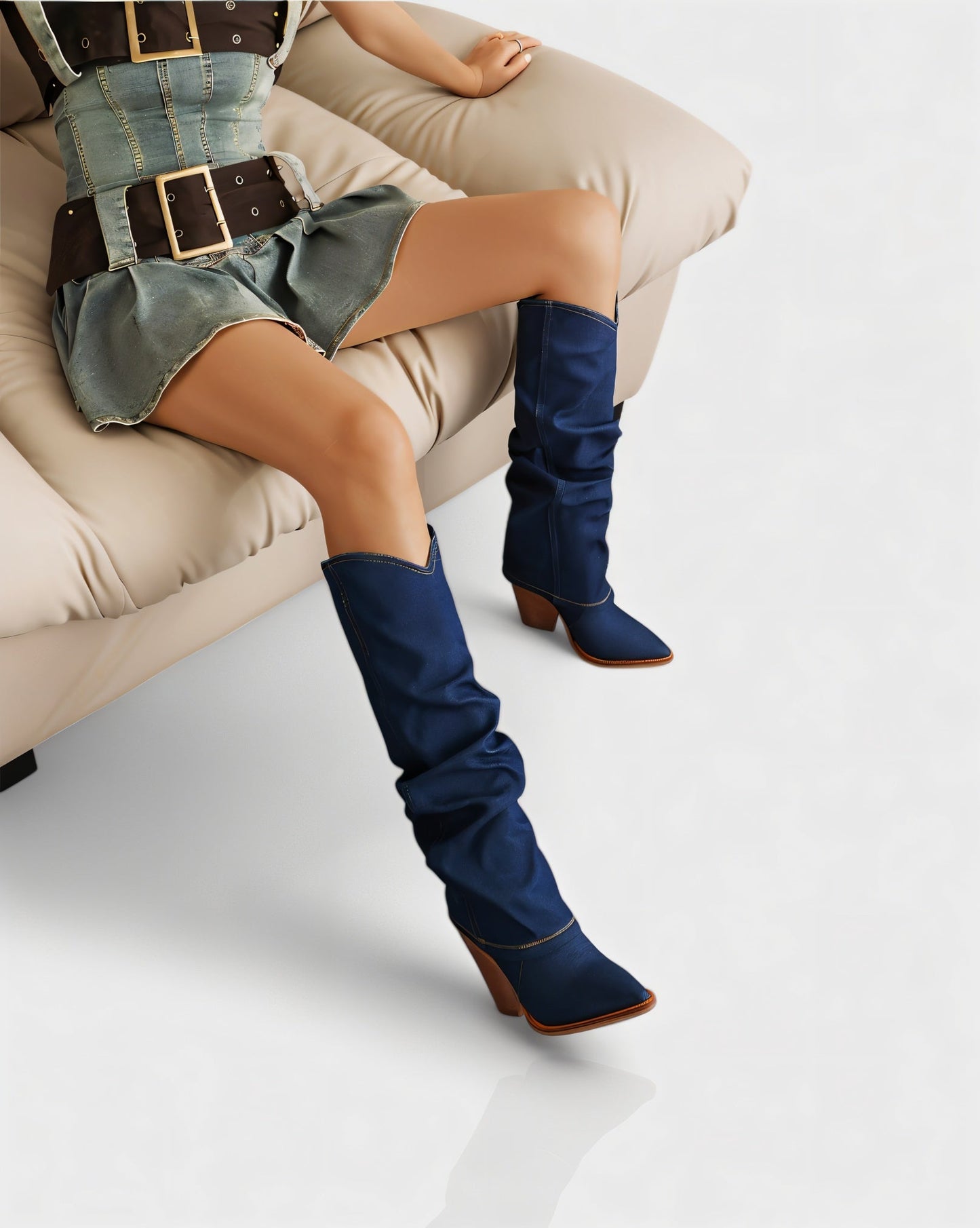 BETTY Denim Pointed Toe Slouchy Cowboy Boots