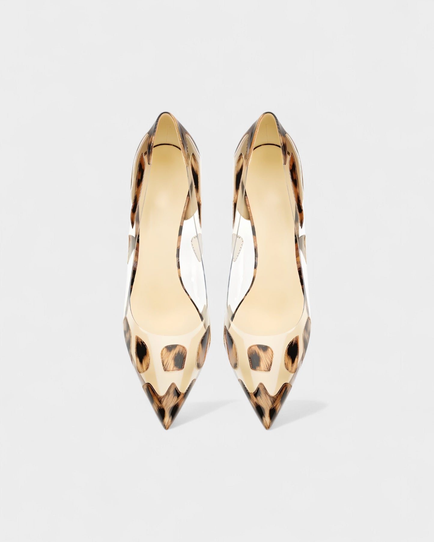 DALYA Transparent Pointed-Toe Leopard Heels