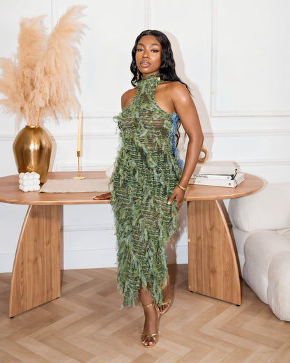 LILYANA Tassel Splicing Backless Midi Dress