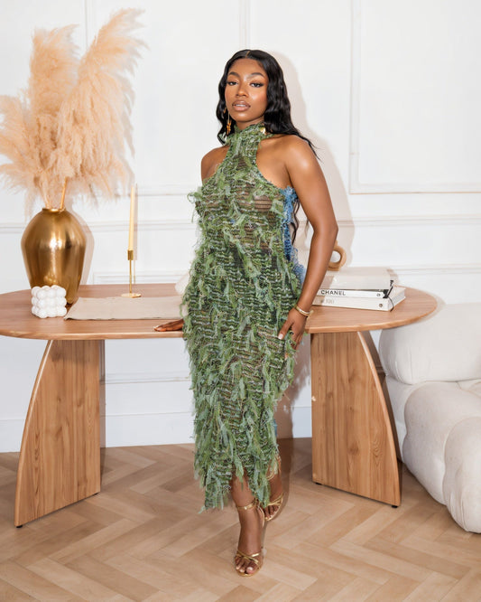 LILYANA Tassel Splicing Backless Midi Dress