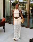 CHRISTINE Sheer Ruched Halter Top and Maxi Skirt Set