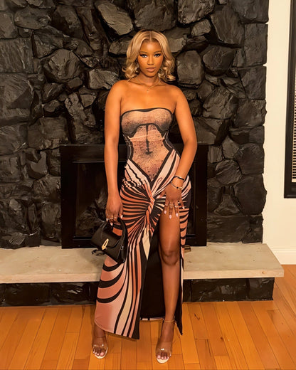 TALIA 3D Printed Tube-top Maxi Dress