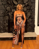 TALIA 3D Printed Tube-top Maxi Dress